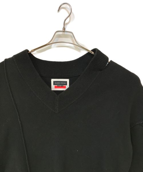 MAISON SPECIAL（メゾンスペシャル）MAISON SPECIAL (メゾンスペシャル) Primeover Outseam Cutting V-Neck Knit Pullover ブラック サイズ:01の古着・服飾アイテム