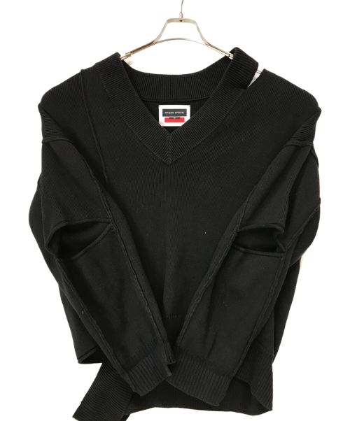 MAISON SPECIAL（メゾンスペシャル）MAISON SPECIAL (メゾンスペシャル) Primeover Outseam Cutting V-Neck Knit Pullover ブラック サイズ:01の古着・服飾アイテム