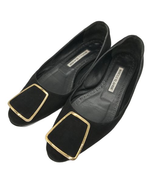 Manolo Blahnik（マノロブラニク）Manolo Blahnik (マノロブラニク) フラットスウェードパンプス ブラック サイズ:35の古着・服飾アイテム