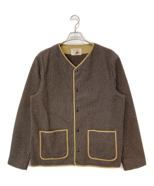 AndFamily（アンドファミリー）AndFamily (アンドファミリー) ビーチクロス ノーカラー ジャケット ブラウン サイズ:XXLの古着・服飾アイテム