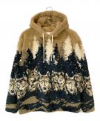 KITHキス）の古着「22FW Merrick Wolves Sherpa Hoodie(メリック ウルヴズ シェルパ フーディー)」｜ベージュ×ブラック