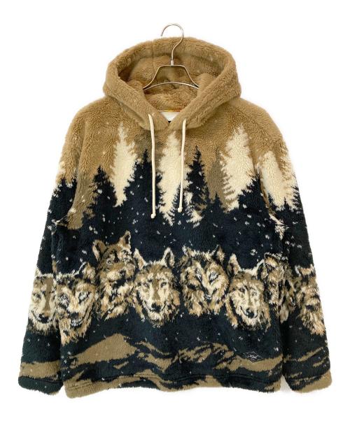 KITH（キス）KITH (キス) 22FW Merrick Wolves Sherpa Hoodie(メリック ウルヴズ シェルパ フーディー) ベージュ×ブラック サイズ:M 未使用品の古着・服飾アイテム