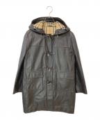 BURBERRY LONDONバーバリーロンドン）の古着「レザーノヴァチェックダッフルコート」｜ブラック
