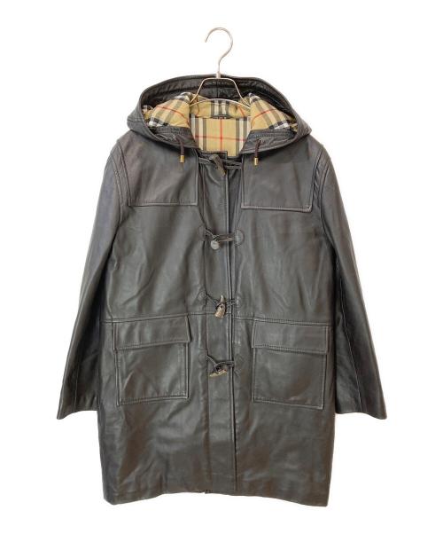 BURBERRY LONDON（バーバリーロンドン）BURBERRY LONDON (バーバリーロンドン) レザーノヴァチェックダッフルコート ブラック サイズ:10/11の古着・服飾アイテム