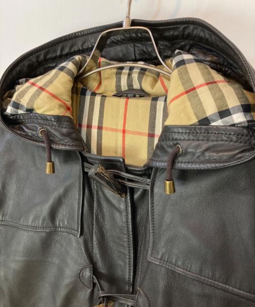 BURBERRY LONDON（バーバリーロンドン）BURBERRY LONDON (バーバリーロンドン) レザーノヴァチェックダッフルコート ブラック サイズ:10/11の古着・服飾アイテム