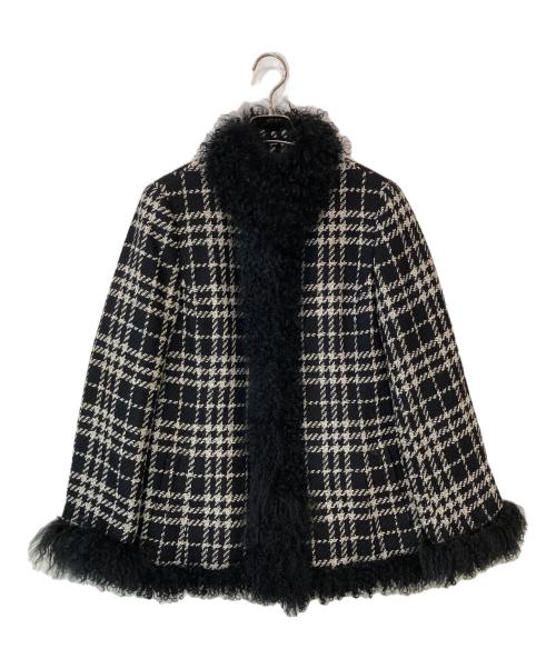 BURBERRY LONDON（バーバリーロンドン）BURBERRY LONDON (バーバリーロンドン) ファー付き ツイードジャケット ブラック×ホワイト サイズ:11の古着・服飾アイテム