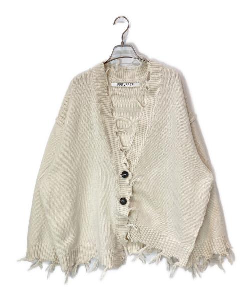 PERVERZE（パーバーズ）PERVERZE (パーバーズ) クラッシュワイドニットカーディガン アイボリー サイズ:Fの古着・服飾アイテム