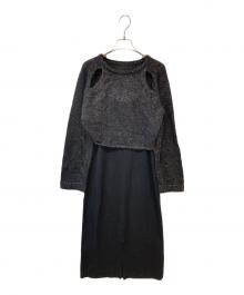 NATURAL BEAUTY BASIC（ナチュラルビューティーベーシック）の古着「クロップドラメトップス&ニットキャミワンピース」｜ブラック