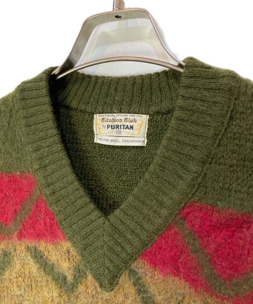 Citation Club by PURITAN（サイテーション クラブ バイ ピューリタン）Citation Club by PURITAN (サイテーション クラブ バイ ピューリタン) 60s モヘア混Vネックニット グリーン サイズ:40の古着・服飾アイテム