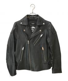 DIESEL（ディーゼル）の古着「KRAMPIS ダブルライダースジャケット」｜ブラック