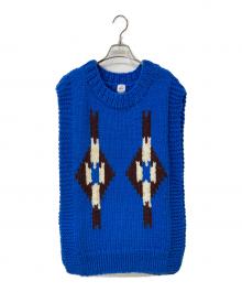 oll kyoto（オール キョウト）の古着「ORTEGA MOTIF HAND KNIT VEST」｜ブルー