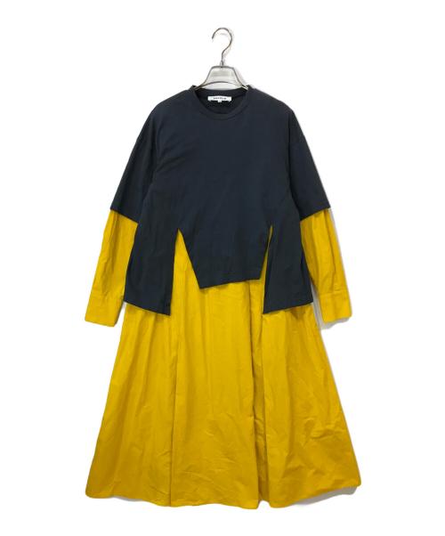 ENFOLD（エンフォルド）ENFOLD (エンフォルド) クラッシック天竺 T SHIRTレイヤードDRESS ネイビー×イエロー サイズ:38の古着・服飾アイテム