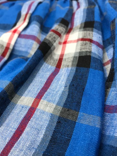 O'NEIL OF DUBLIN（オニールオブダブリン）O'NEIL OF DUBLIN (オニールオブダブリン) リネンチェックスカート ブルー サイズ:Fの古着・服飾アイテム