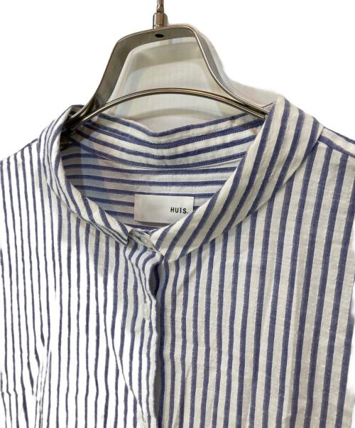 HUIS（ハウス）HUIS (ハウス) 空羽コードレーンフレンチスリーブワイドブラウス ブルー サイズ:Fの古着・服飾アイテム