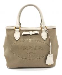 PRADA（プラダ）の古着「ロゴジャガード 2WAYショルダーバッグ」｜ベージュ