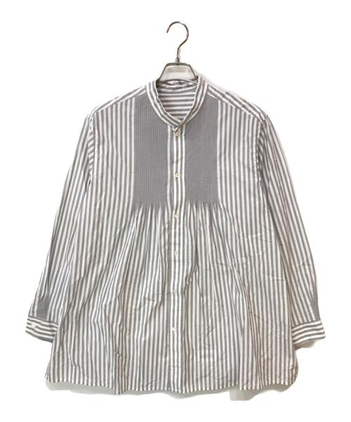 KUON（クオン）KUON (クオン) Reversible Pleated Shirt ホワイト×グレー サイズ:Mの古着・服飾アイテム