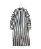 ollオール）の古着「seeline dress ストライプロングシャツワンピース」｜ホワイト×ネイビー