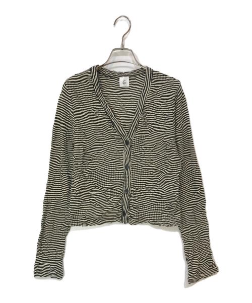 6(ROKU) BEAUTY&YOUTH（ロク ビューティーアンドユース）6(ROKU) BEAUTY&YOUTH (ロク ビューティーアンドユース) COTTON MIX PATTERN BORDER CARDIGAN ホワイト×ブラック サイズ:-の古着・服飾アイテム