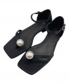 totemeトーテム）の古着「スクエアトゥーパールパンプス」｜ブラック