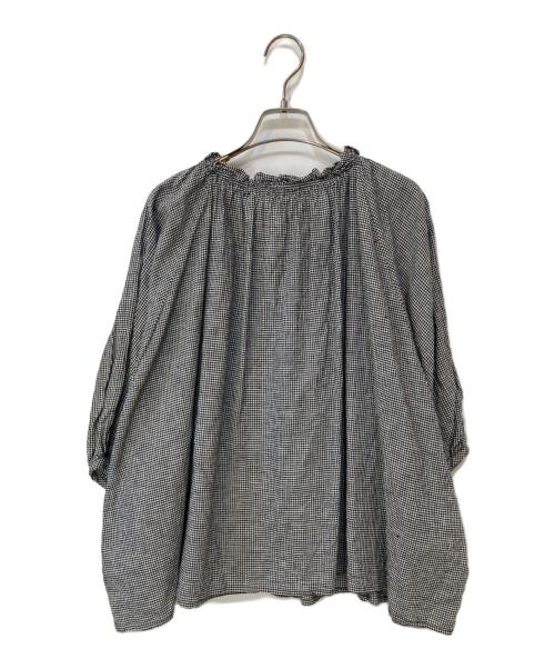 nest Robe（ネストローブ）nest Robe (ネストローブ) ギンガム Vネック フリルブラウス ブラック サイズ:Fの古着・服飾アイテム