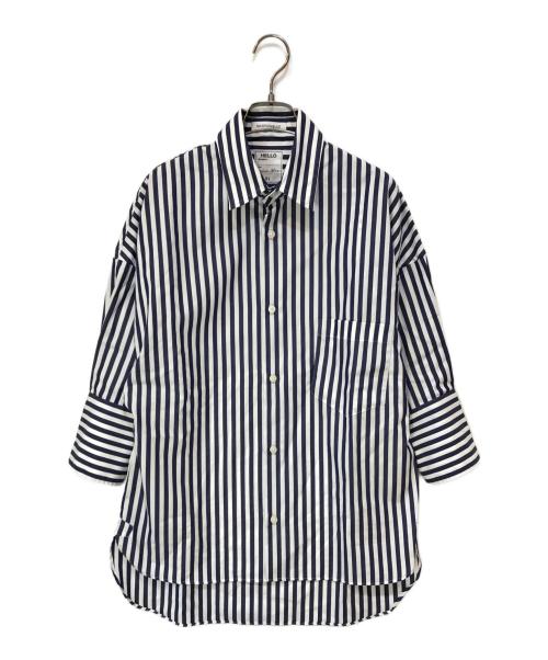 MADISON BLUE（マディソンブルー）MADISON BLUE (マディソンブルー) J.BRADLEY CUFF SH L.STRIPE ホワイト×ネイビー サイズ:01(S)の古着・服飾アイテム