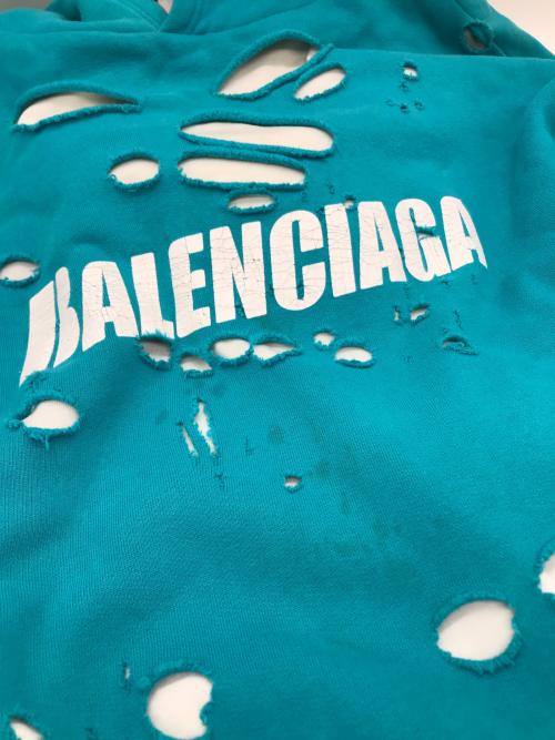 BALENCIAGA（バレンシアガ）BALENCIAGA (バレンシアガ) Caps Destroyed Hoodie グリーン サイズ:XXSの古着・服飾アイテム