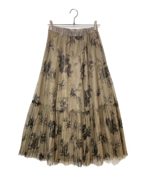 allureville（アルアバイル）allureville (アルアバイル) PEチュールフラワープリントプリーツスカート グリーン サイズ:2の古着・服飾アイテム