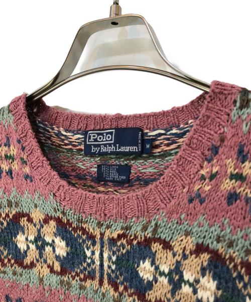 POLO RALPH LAUREN（ポロ・ラルフローレン）POLO RALPH LAUREN (ポロ・ラルフローレン) 総柄シルクリネンニット ピンク サイズ:Mの古着・服飾アイテム