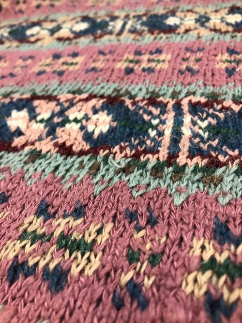 POLO RALPH LAUREN（ポロ・ラルフローレン）POLO RALPH LAUREN (ポロ・ラルフローレン) 総柄シルクリネンニット ピンク サイズ:Mの古着・服飾アイテム