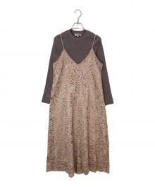 Rirandture（リランドチュール）の古着「レースキャミワンピースニットセット」｜ピンク×ブラウン