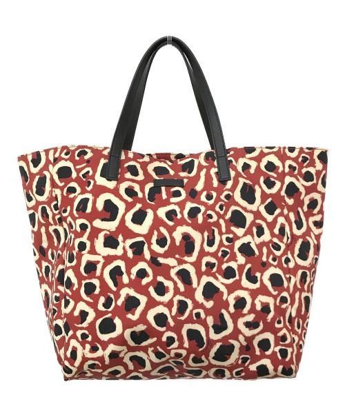 GUCCI（グッチ）GUCCI (グッチ) レオパード柄 キャンバス レザー トートバッグ レッド サイズ:-の古着・服飾アイテム