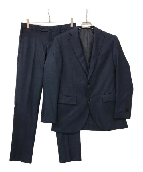 UNIVERSAL LANGUAGE（ユニバーサルランゲージ）UNIVERSAL LANGUAGE (ユニバーサルランゲージ) マイクロパターン／3ピースセットアップスーツ ネイビー サイズ:175㎝-8Drop(chest92cm waist78cm)の古着・服飾アイテム