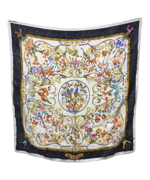 HERMES（エルメス）HERMES (エルメス) 東洋の石と西洋の石細工 カレ90 シルクスカーフ ホワイト×ネイビー サイズ:-の古着・服飾アイテム
