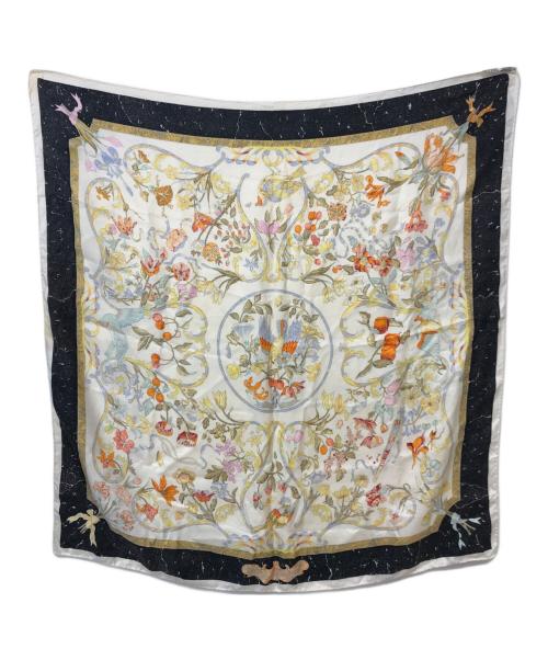 HERMES（エルメス）HERMES (エルメス) 東洋の石と西洋の石細工 カレ90 シルクスカーフ ホワイト×ネイビー サイズ:-の古着・服飾アイテム