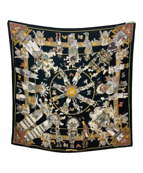 HERMES（エルメス）HERMES (エルメス) インディアンの守り神 カレ90 シルクスカーフ ブラック サイズ:-の古着・服飾アイテム