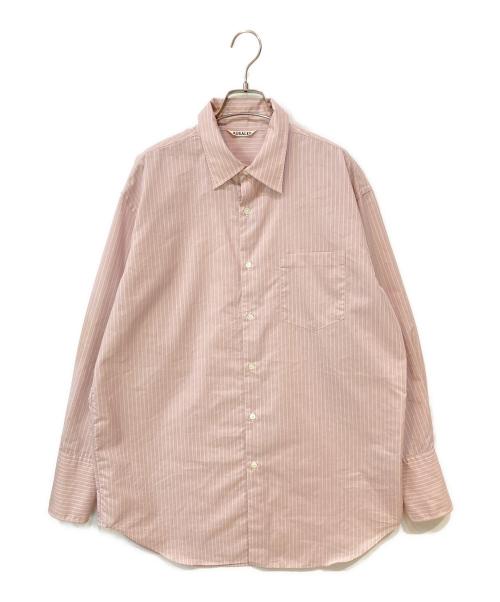 AURALEE（オーラリー）AURALEE (オーラリー) FINX POLYESTER STRIPE SHIRT Pink Beige Stripe サイズ:1の古着・服飾アイテム
