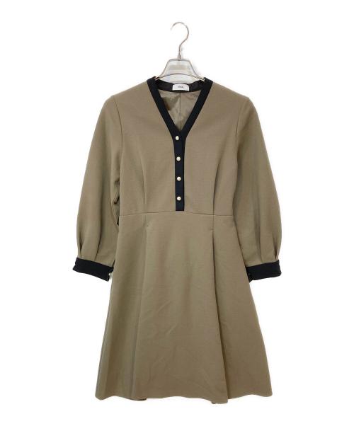 TONAL（トーナル）TONAL (トーナル) バイカラーパールボタンワンピース ブラウン サイズ:38の古着・服飾アイテム