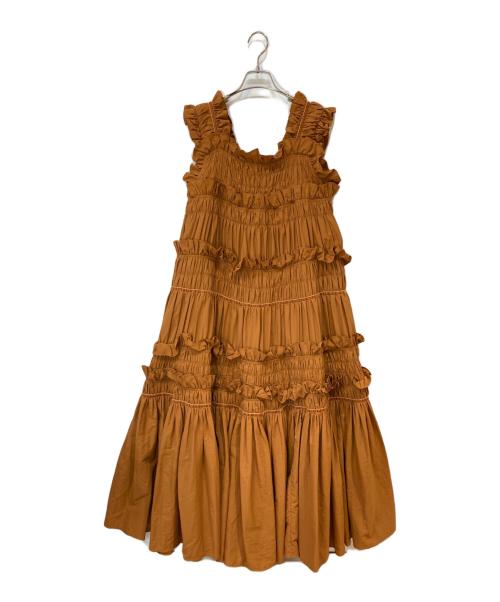 perna（ペルナ）perna (ペルナ) ギャザーキャミフリルワンピース ブラウン サイズ:Lの古着・服飾アイテム