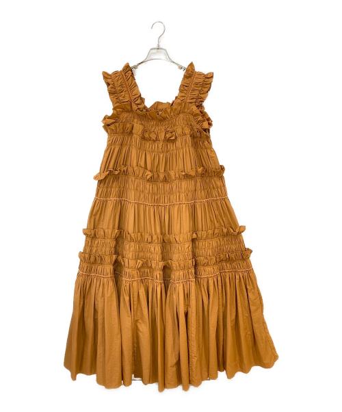 perna（ペルナ）perna (ペルナ) ギャザーキャミフリルワンピース ブラウン サイズ:Lの古着・服飾アイテム