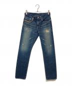 Hysteric Glamourヒステリックグラマー）の古着「RW CLASH加工 スリムストレートデニムパンツ」｜インディゴ