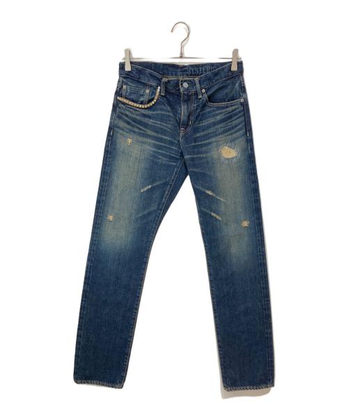 Hysteric Glamour（ヒステリックグラマー）Hysteric Glamour (ヒステリックグラマー) RW CLASH加工 スリムストレートデニムパンツ インディゴ サイズ:28の古着・服飾アイテム