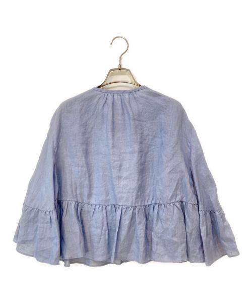 SALON adam et rope'（サロンアダムエロペ）SALON adam et rope' (サロンアダムエロペ) ヨーロピアンフラックスリネンフリルブラウス ブルー サイズ:Fの古着・服飾アイテム