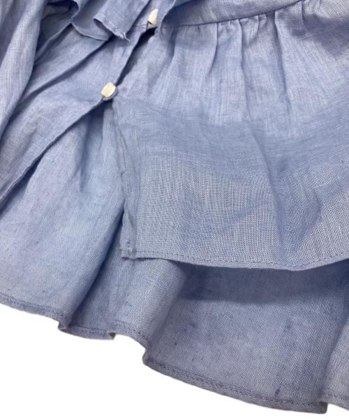 SALON adam et rope'（サロンアダムエロペ）SALON adam et rope' (サロンアダムエロペ) ヨーロピアンフラックスリネンフリルブラウス ブルー サイズ:Fの古着・服飾アイテム