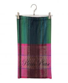 PLEATS PLEASE（プリーツプリーズ）の古着「シャンパンボトル柄 プリーツスカート」｜マルチカラー