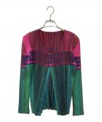 PLEATS PLEASEプリーツプリーズ）の古着「シャンパンボトル柄 プリーツカーディガン」｜マルチカラー