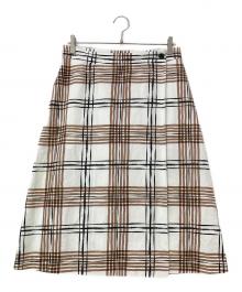 MARGARET HOWELL（マーガレットハウエル）の古着「PAINTED CHECK COTTON LINEN チェック スカート」｜ベージュ×ホワイト