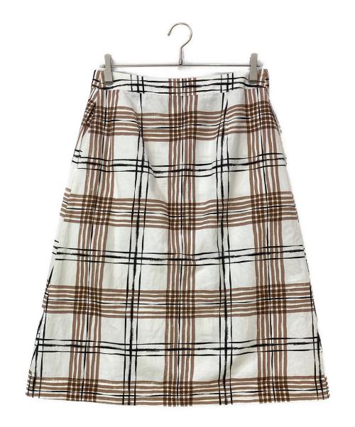 MARGARET HOWELL（マーガレットハウエル）MARGARET HOWELL (マーガレットハウエル) PAINTED CHECK COTTON LINEN チェック スカート ベージュ×ホワイト サイズ:Ⅲの古着・服飾アイテム