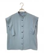 Nobleノーブル）の古着「スクエアスリーブフロントオープンブラウス」｜ブルー