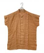 ISSEY MIYAKEイッセイミヤケ）の古着「70s~80s リネン混半袖スタンドカラーシャツ」｜ベージュ