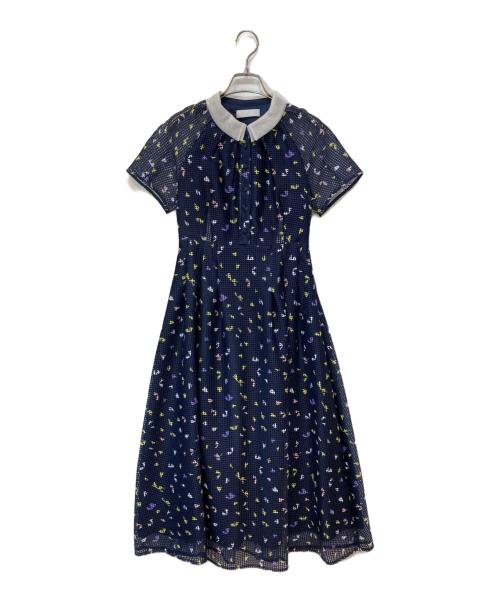 CELFORD（セルフォード）CELFORD (セルフォード) 衿付き小花柄ワンピース ネイビー サイズ:36の古着・服飾アイテム